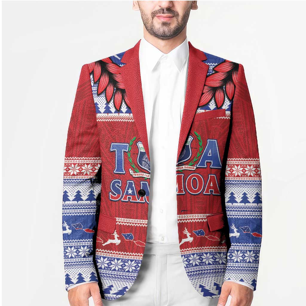 Personalised Toa Samoa Rugby Christmas Blazer Ula Fala Samoan Pattern Red - Polynesian Pride