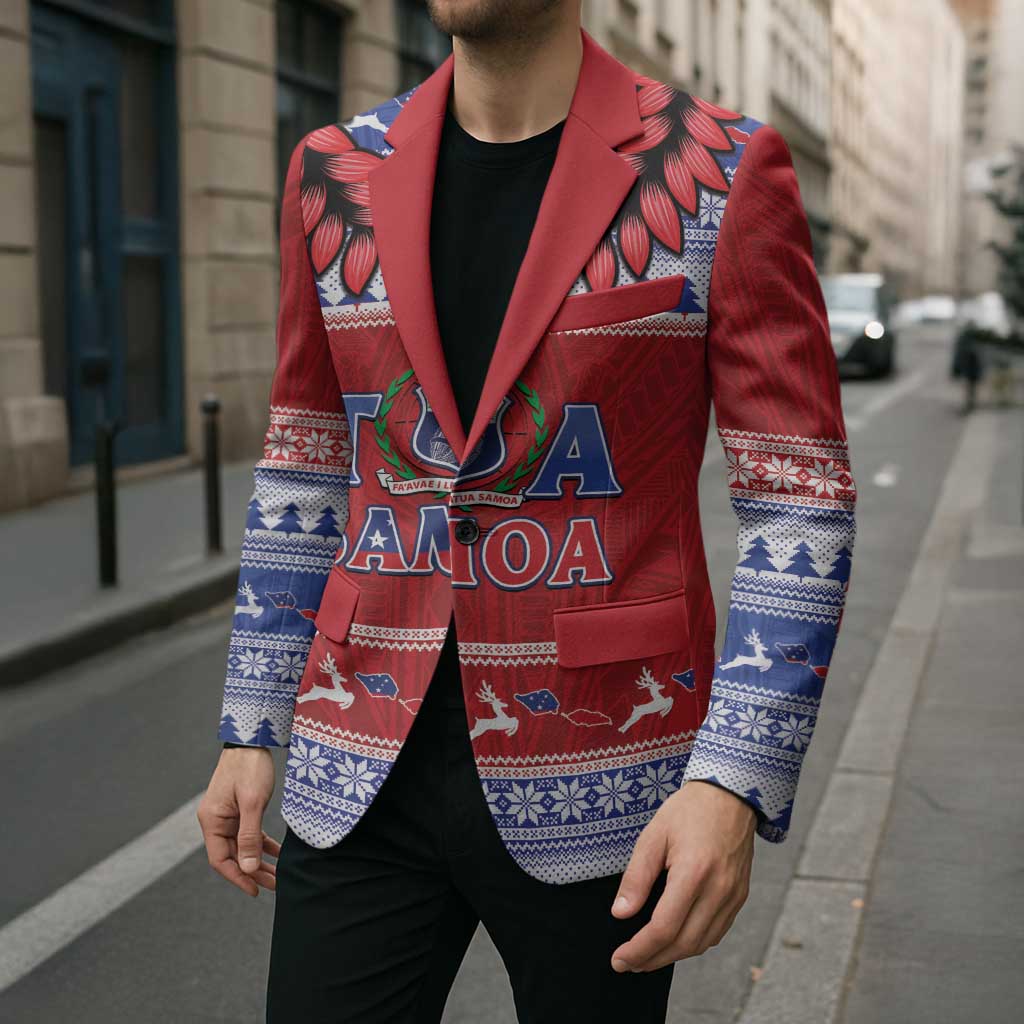 Personalised Toa Samoa Rugby Christmas Blazer Ula Fala Samoan Pattern Red - Polynesian Pride