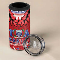 Toa Samoa Rugby Christmas 4 in 1 Can Cooler Tumbler Ula Fala Samoan Pattern Red - Polynesian Pride