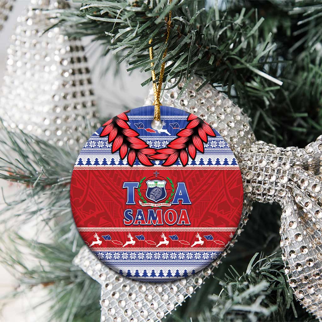 Toa Samoa Rugby Christmas Ceramic Ornament Ula Fala Samoan Pattern Red - Polynesian Pride
