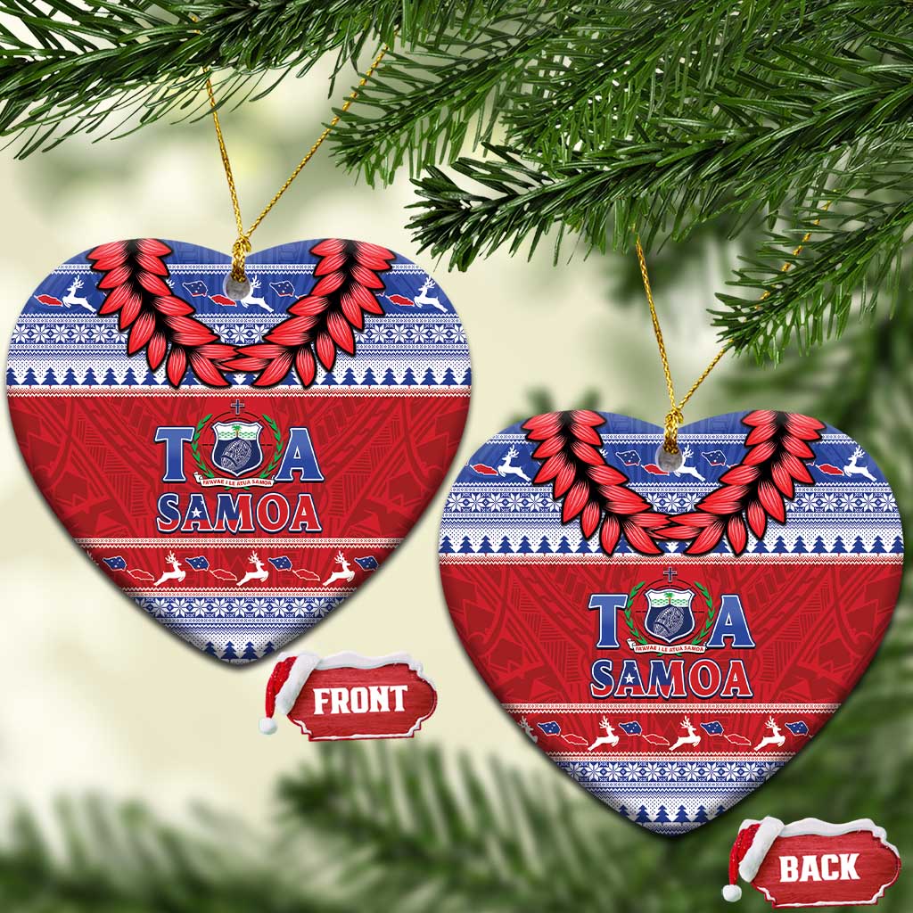 Toa Samoa Rugby Christmas Ceramic Ornament Ula Fala Samoan Pattern Red - Polynesian Pride