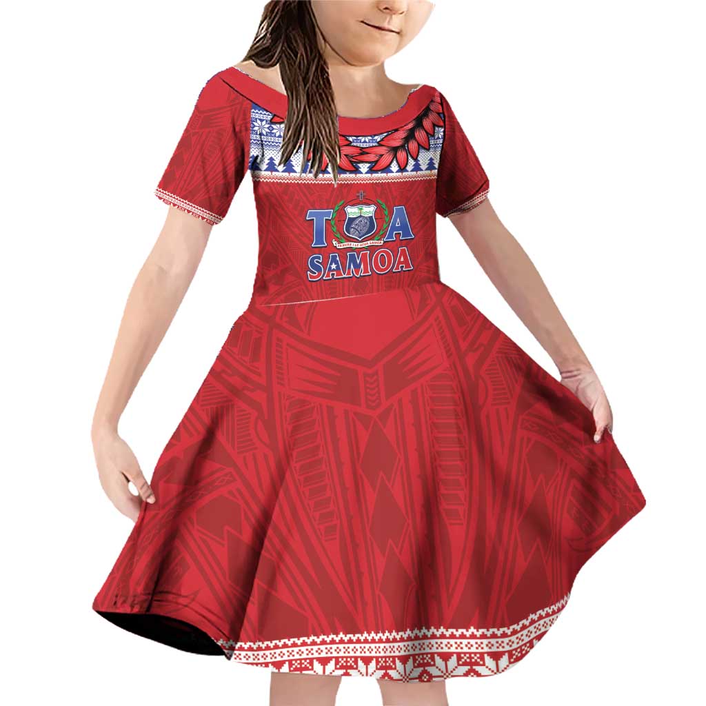 Personalised Toa Samoa Rugby Christmas Family Matching Off Shoulder Short Dress and Hawaiian Shirt Ula Fala Samoan Pattern Red - Polynesian Pride