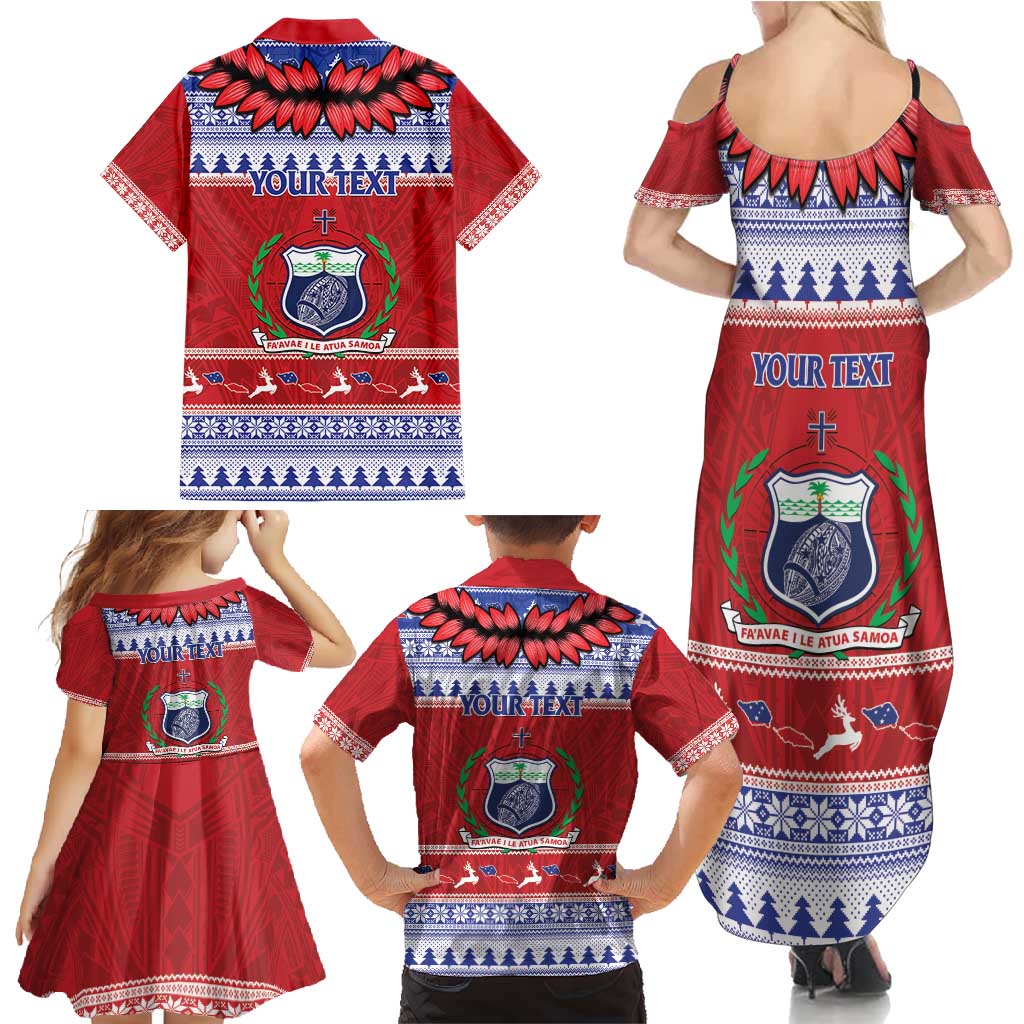 Personalised Toa Samoa Rugby Christmas Family Matching Summer Maxi Dress and Hawaiian Shirt Ula Fala Samoan Pattern Red - Polynesian Pride