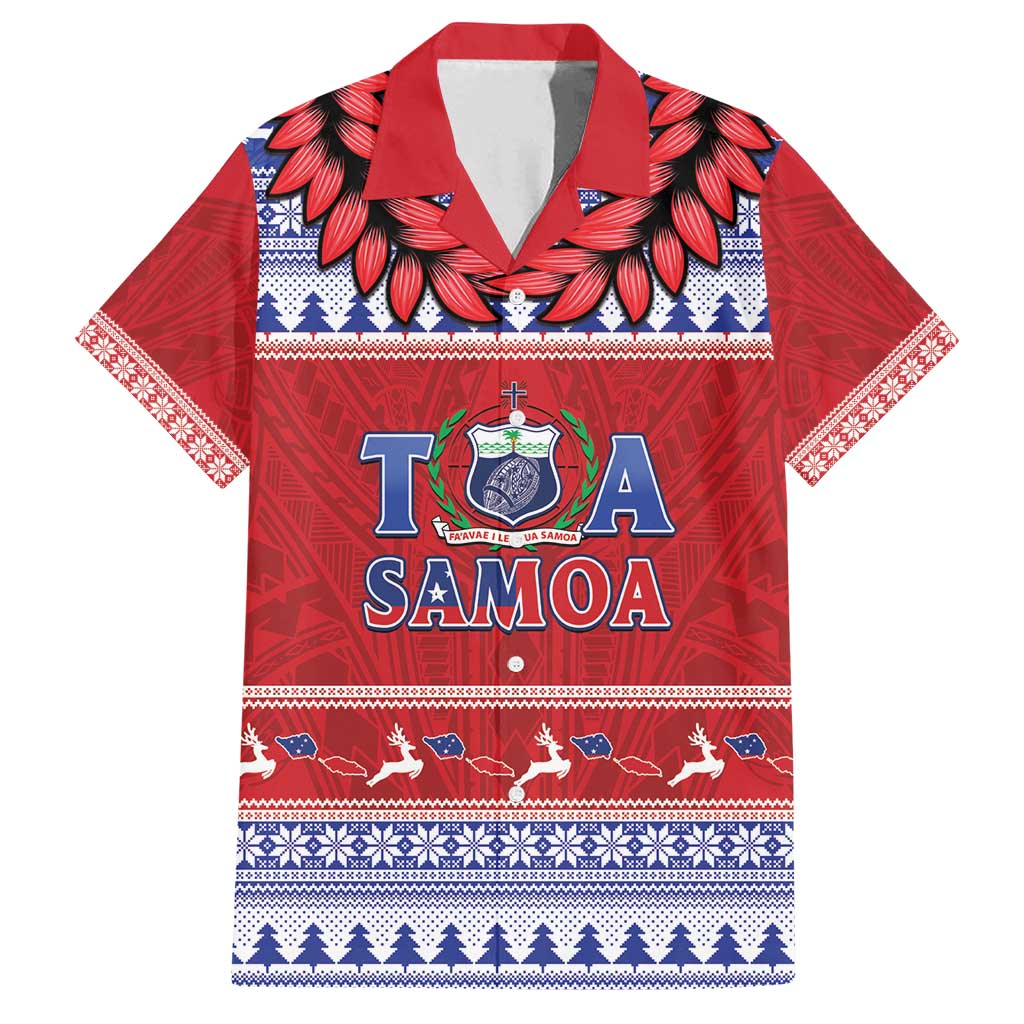 Personalised Toa Samoa Rugby Christmas Family Matching Summer Maxi Dress and Hawaiian Shirt Ula Fala Samoan Pattern Red - Polynesian Pride