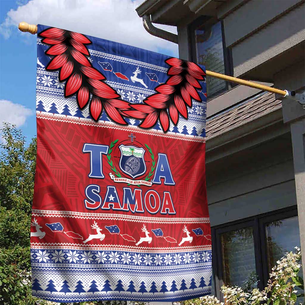 Toa Samoa Rugby Christmas Garden Flag Ula Fala Samoan Pattern Red - Polynesian Pride