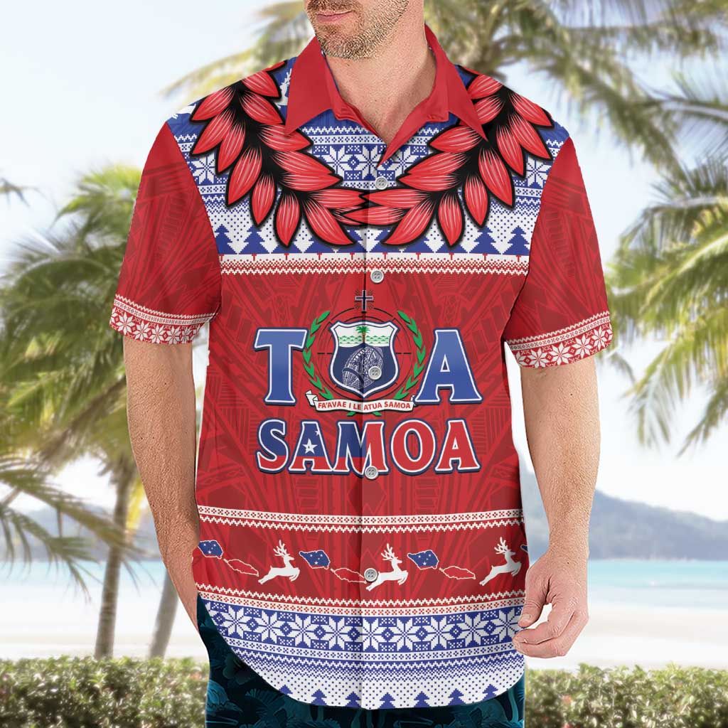 Personalised Toa Samoa Rugby Christmas Hawaiian Shirt Ula Fala Samoan Pattern Red - Polynesian Pride