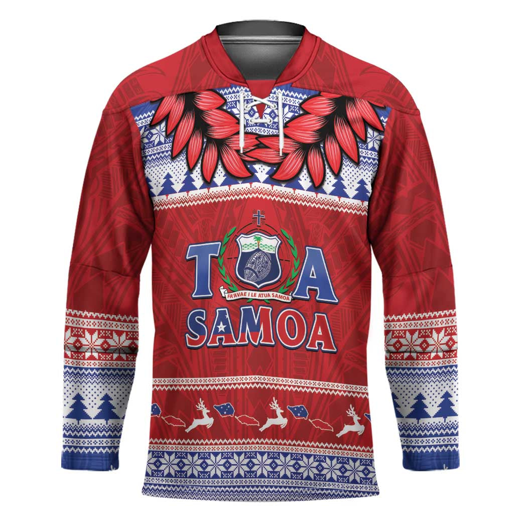 Personalised Toa Samoa Rugby Christmas Hockey Jersey Ula Fala Samoan Pattern Red - Polynesian Pride