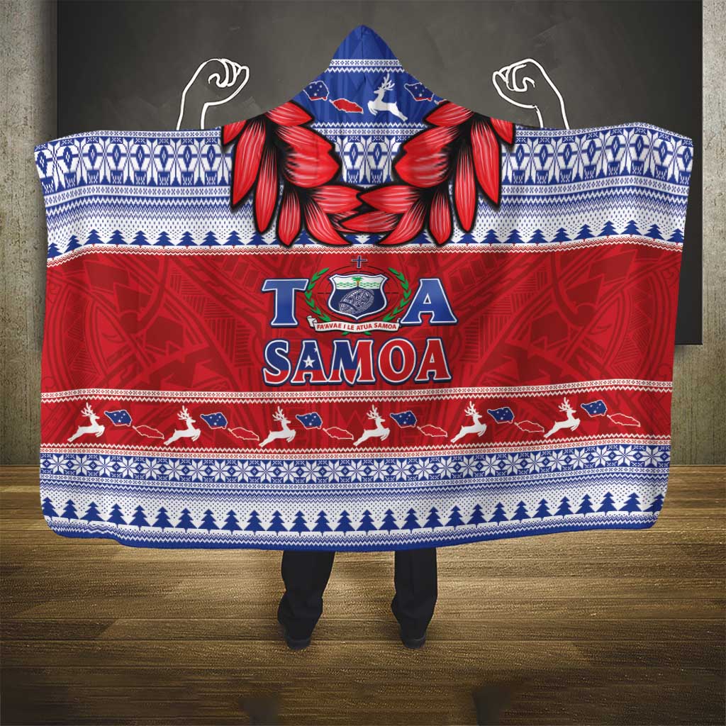 Toa Samoa Rugby Christmas Hooded Blanket Ula Fala Samoan Pattern Red - Polynesian Pride