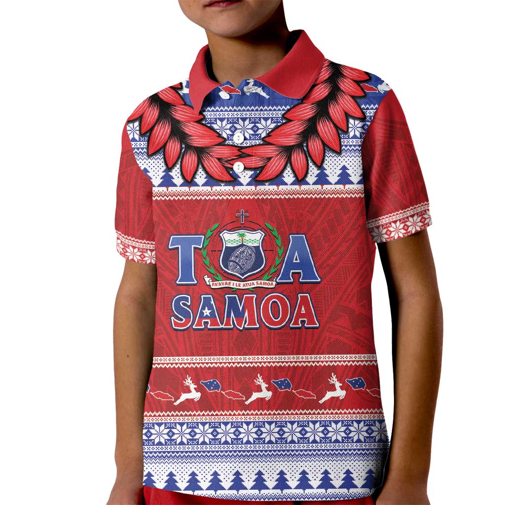Personalised Toa Samoa Rugby Christmas Kid Polo Shirt Ula Fala Samoan Pattern Red - Polynesian Pride