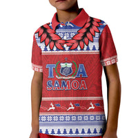 Personalised Toa Samoa Rugby Christmas Kid Polo Shirt Ula Fala Samoan Pattern Red - Polynesian Pride
