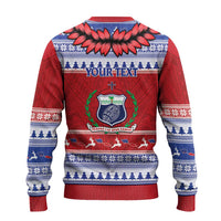 Personalised Toa Samoa Rugby Christmas Ugly Christmas Sweater Ula Fala Samoan Pattern Red - Polynesian Pride