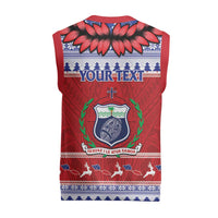 Personalised Toa Samoa Rugby Christmas Knitted V-Neck Vest Ula Fala Samoan Pattern Red - Polynesian Pride