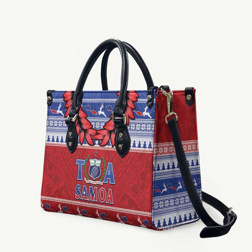 Toa Samoa Rugby Christmas Leather Bag Ula Fala Samoan Pattern Red - Polynesian Pride