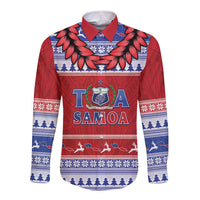 Personalised Toa Samoa Rugby Christmas Long Sleeve Button Shirt Ula Fala Samoan Pattern Red - Polynesian Pride