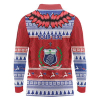 Personalised Toa Samoa Rugby Christmas Long Sleeve Polo Shirt Ula Fala Samoan Pattern Red - Polynesian Pride
