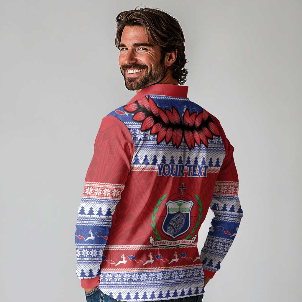 Personalised Toa Samoa Rugby Christmas Long Sleeve Polo Shirt Ula Fala Samoan Pattern Red - Polynesian Pride