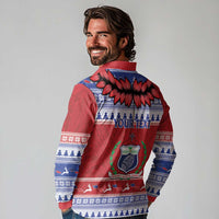 Personalised Toa Samoa Rugby Christmas Long Sleeve Polo Shirt Ula Fala Samoan Pattern Red - Polynesian Pride