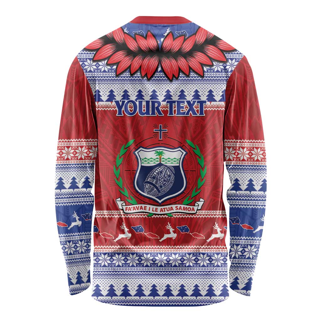 Personalised Toa Samoa Rugby Christmas Long Sleeve Shirt Ula Fala Samoan Pattern Red - Polynesian Pride