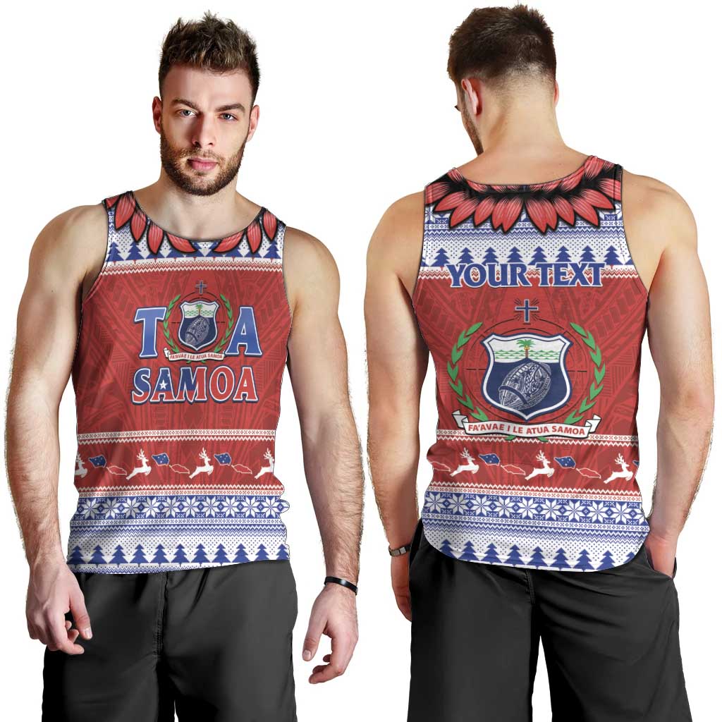 Personalised Toa Samoa Rugby Christmas Men Tank Top Ula Fala Samoan Pattern Red - Polynesian Pride