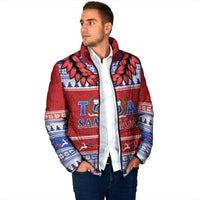 Personalised Toa Samoa Rugby Christmas Padded Jacket Ula Fala Samoan Pattern Red - Polynesian Pride