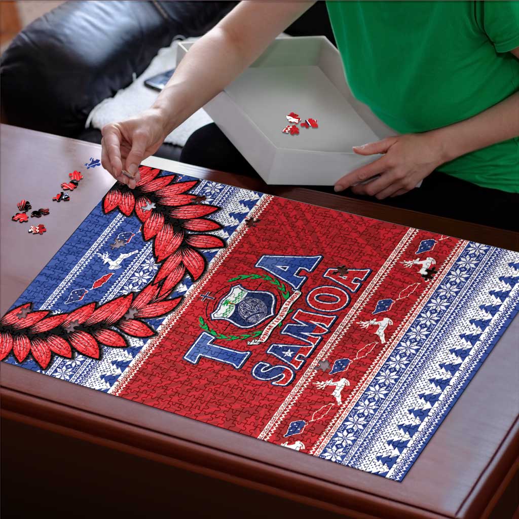 Toa Samoa Rugby Christmas Puzzle Ula Fala Samoan Pattern Red - Polynesian Pride