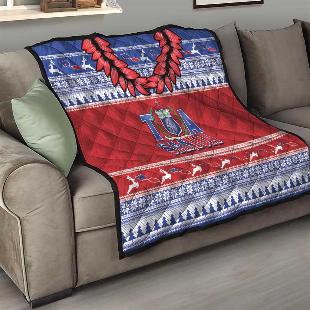 Toa Samoa Rugby Christmas Quilt Ula Fala Samoan Pattern Red - Polynesian Pride