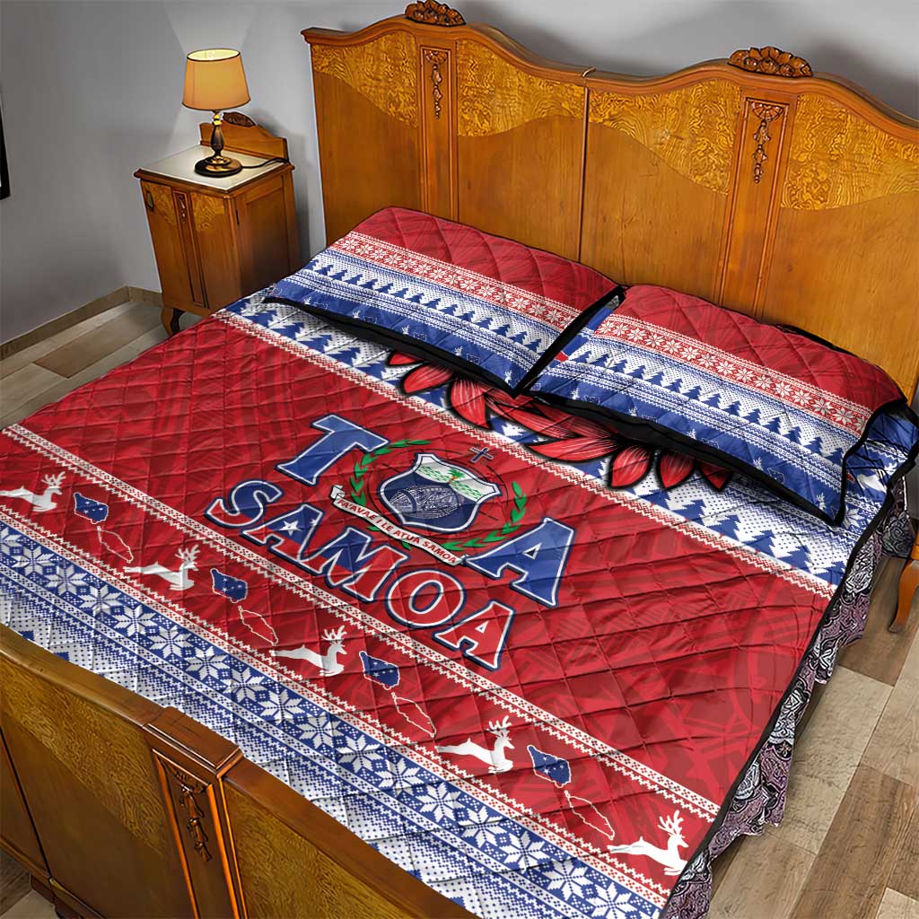 Toa Samoa Rugby Christmas Quilt Bed Set Ula Fala Samoan Pattern Red - Polynesian Pride