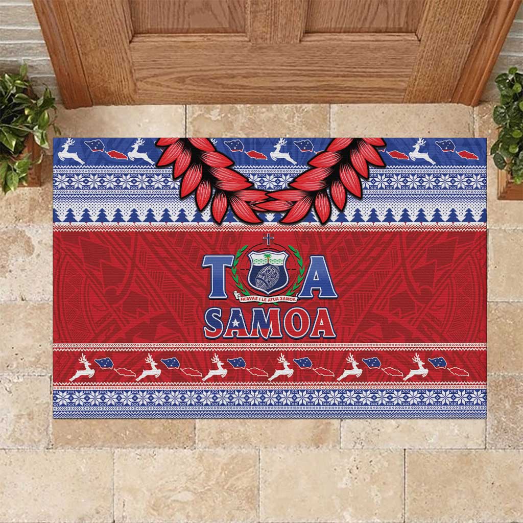 Toa Samoa Rugby Christmas Rubber Doormat Ula Fala Samoan Pattern Red - Polynesian Pride