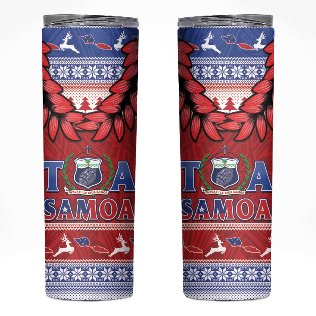 Toa Samoa Rugby Christmas Skinny Tumbler Ula Fala Samoan Pattern Red - Polynesian Pride