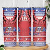 Toa Samoa Rugby Christmas Skinny Tumbler Ula Fala Samoan Pattern Red - Polynesian Pride