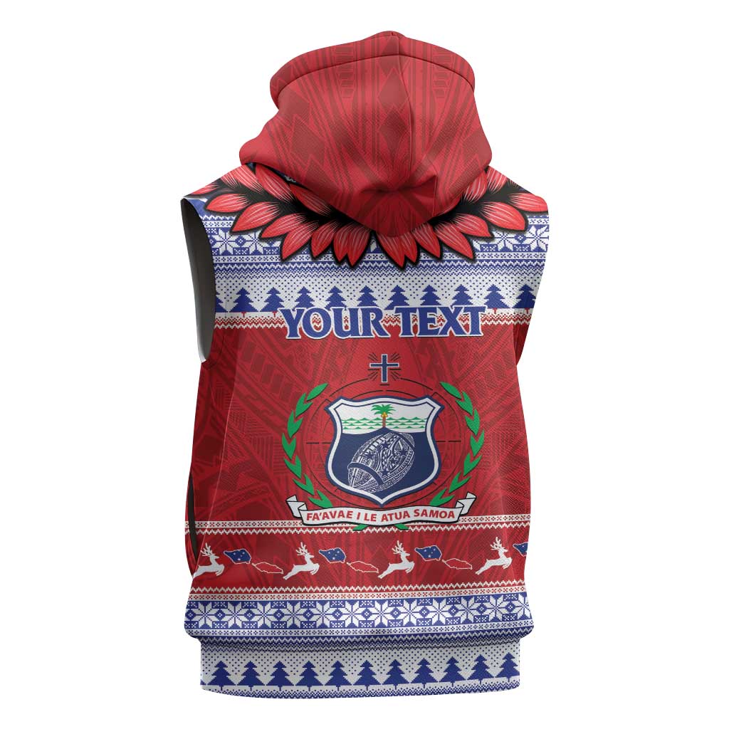 Personalised Toa Samoa Rugby Christmas Sleeveless Zip Hoodie Ula Fala Samoan Pattern Red - Polynesian Pride