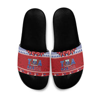 Toa Samoa Rugby Christmas Slide Sandals Ula Fala Samoan Pattern Red - Polynesian Pride