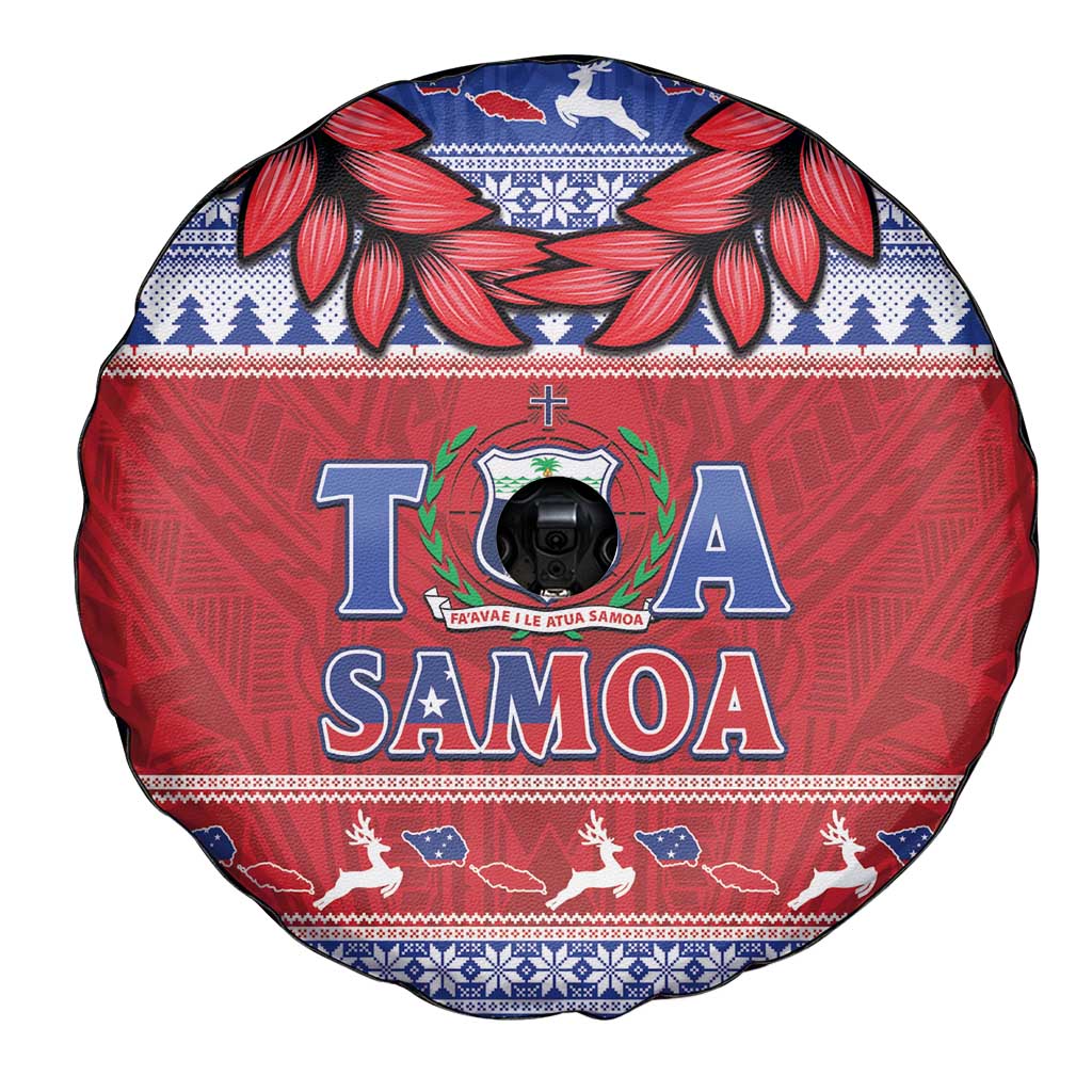 Toa Samoa Rugby Christmas Spare Tire Cover Ula Fala Samoan Pattern Red - Polynesian Pride