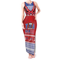 Personalised Toa Samoa Rugby Christmas Tank Maxi Dress Ula Fala Samoan Pattern Red - Polynesian Pride