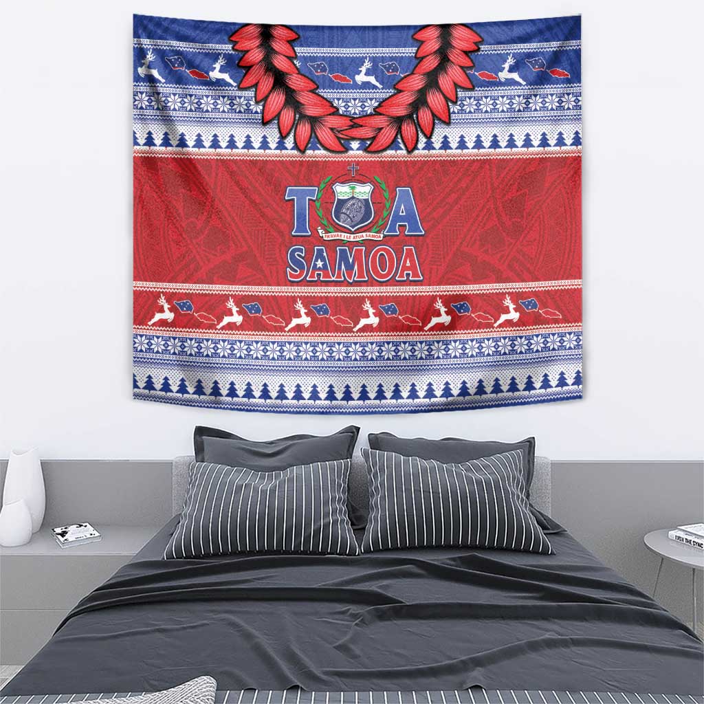 Toa Samoa Rugby Christmas Tapestry Ula Fala Samoan Pattern Red - Polynesian Pride