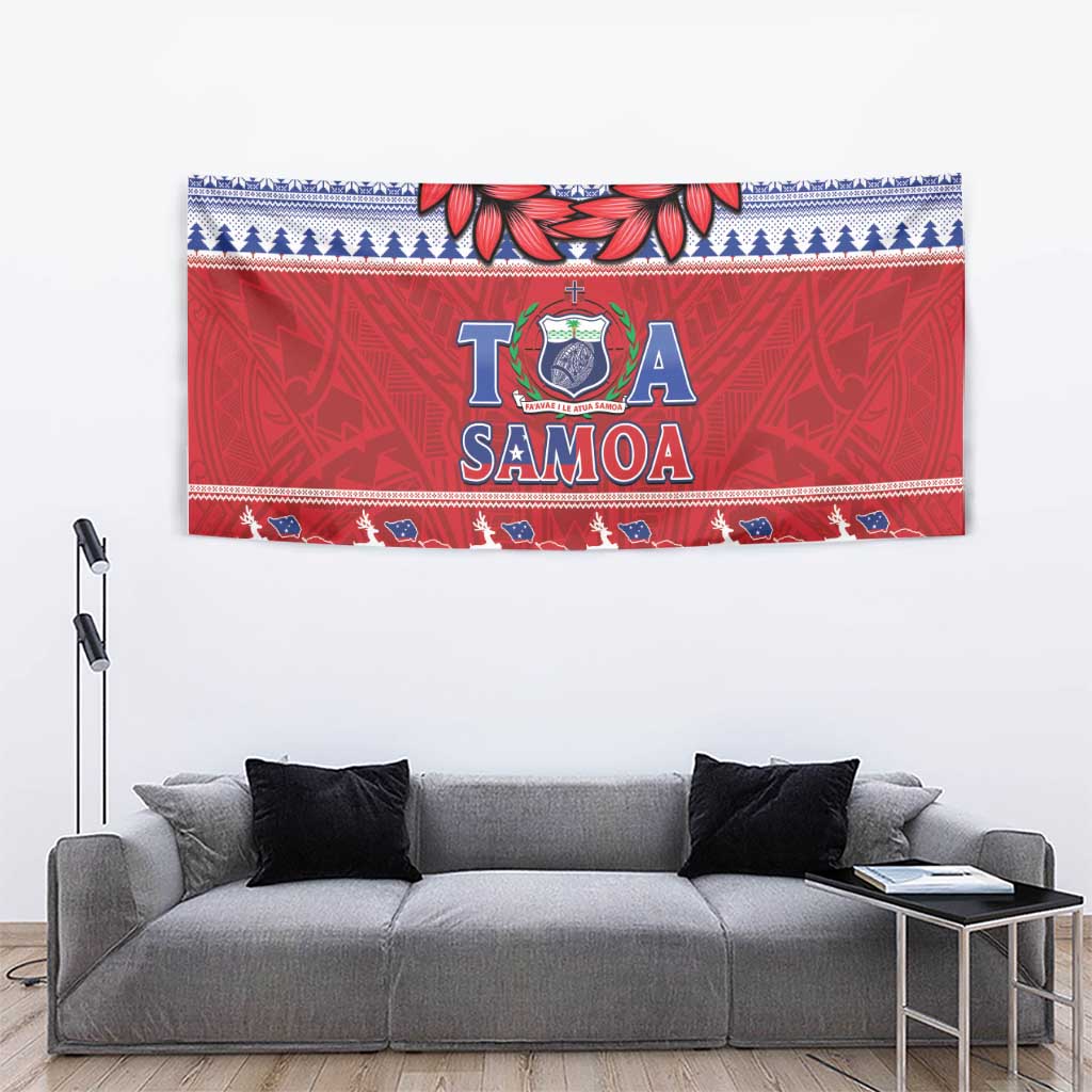 Toa Samoa Rugby Christmas Tapestry Ula Fala Samoan Pattern Red - Polynesian Pride