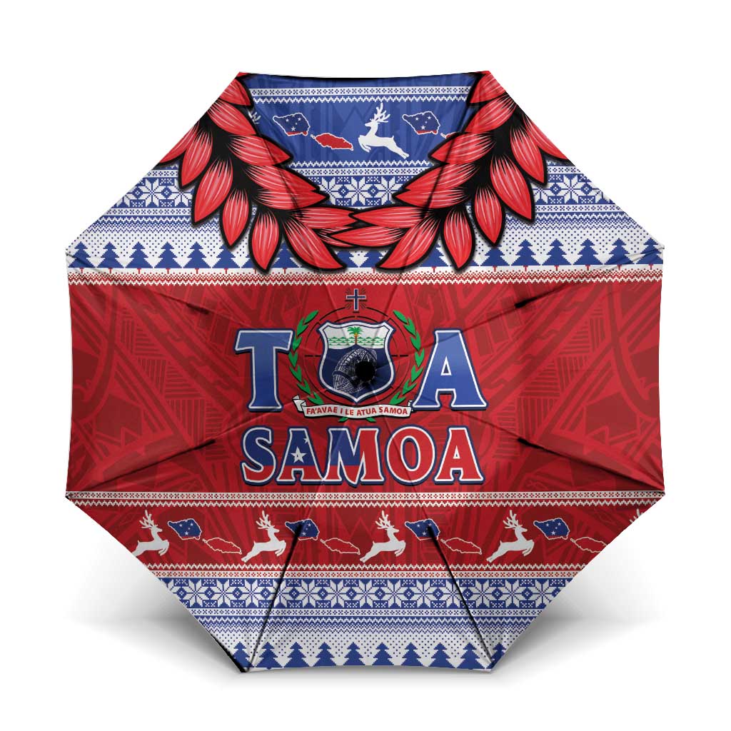 Toa Samoa Rugby Christmas Umbrella Ula Fala Samoan Pattern Red - Polynesian Pride