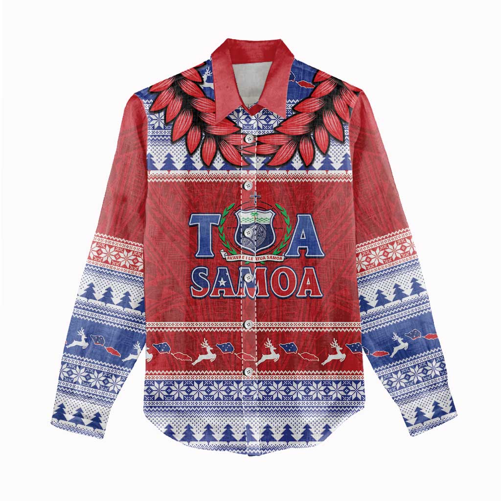 Personalised Toa Samoa Rugby Christmas Women Casual Shirt Ula Fala Samoan Pattern Red - Polynesian Pride