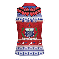 Personalised Toa Samoa Rugby Christmas Women Sleeveless Polo Shirt Ula Fala Samoan Pattern Red - Polynesian Pride