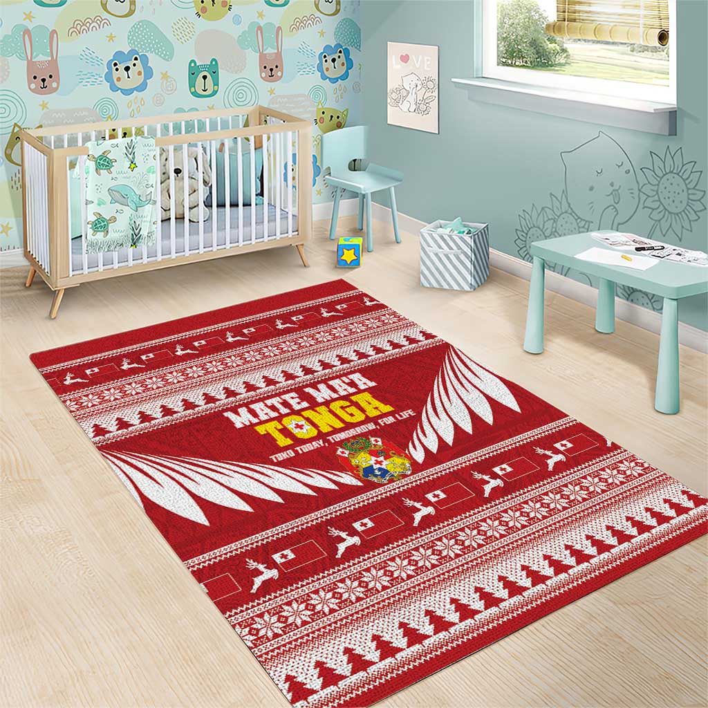 Tonga Rugby Christmas Area Rug Mate Maa Tonga Ngatu Pattern - Polynesian Pride