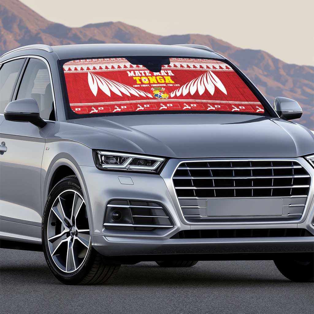 Tonga Rugby Christmas Auto Sun Shade Mate Maa Tonga Ngatu Pattern - Polynesian Pride