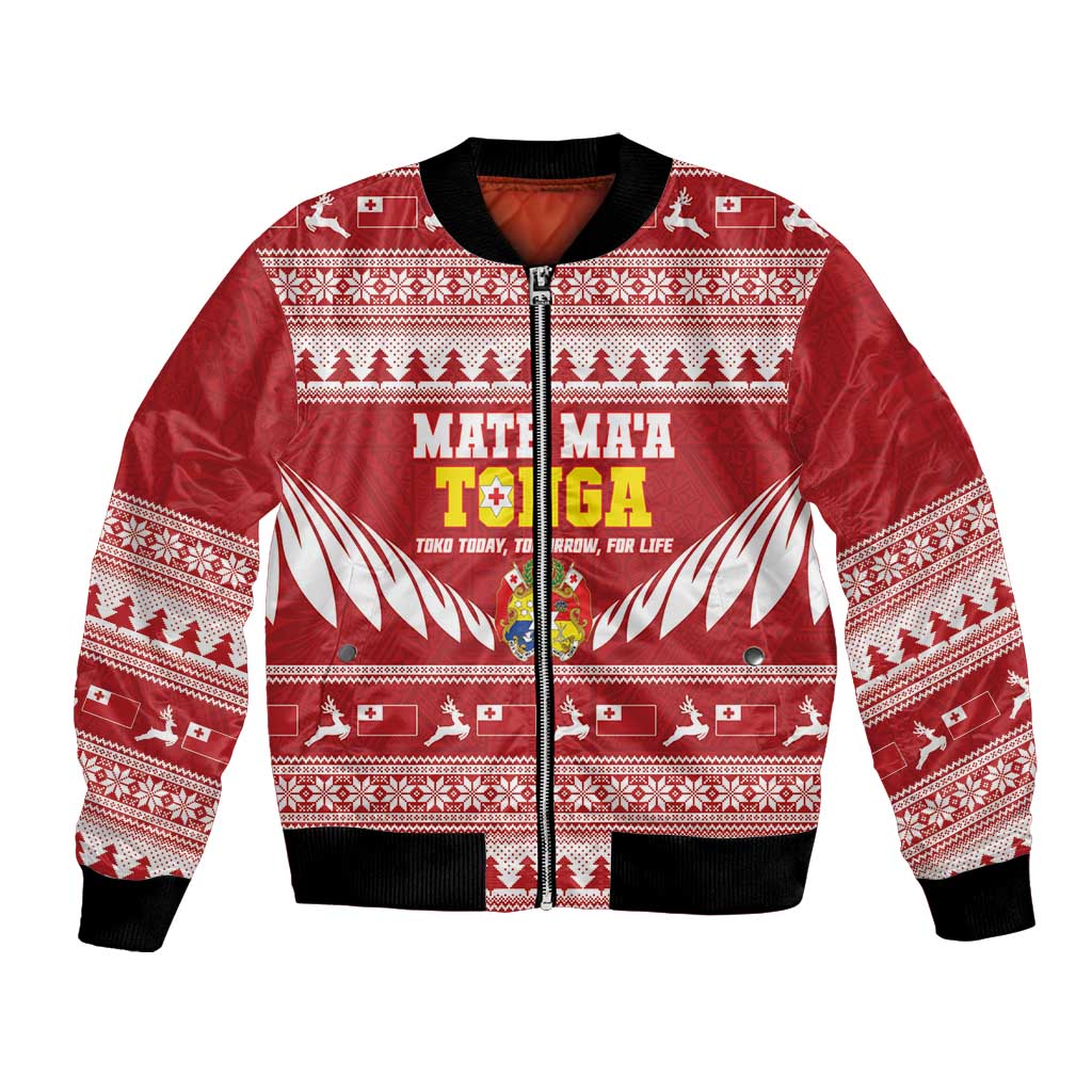 Personalised Tonga Rugby Christmas Bomber Jacket Mate Maa Tonga Ngatu Pattern - Polynesian Pride