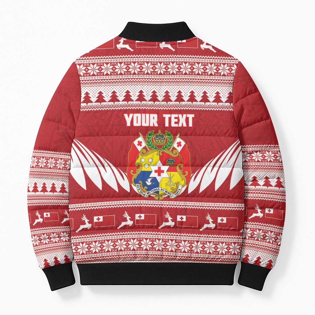 Personalised Tonga Rugby Christmas Bomber Puffer Jacket Mate Maa Tonga Ngatu Pattern - Polynesian Pride