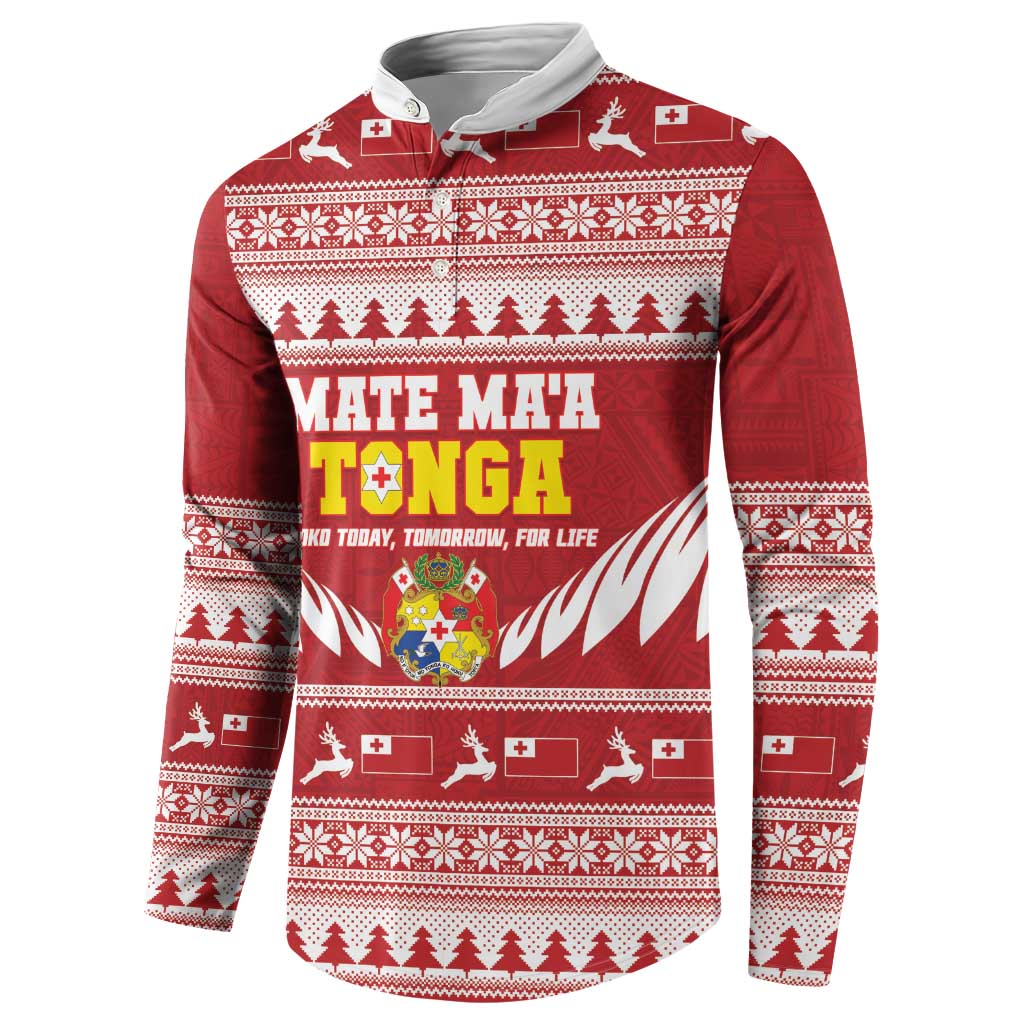 Personalised Tonga Rugby Christmas Button Sweatshirt Mate Maa Tonga Ngatu Pattern - Polynesian Pride