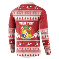 Personalised Tonga Rugby Christmas Button Sweatshirt Mate Maa Tonga Ngatu Pattern - Polynesian Pride