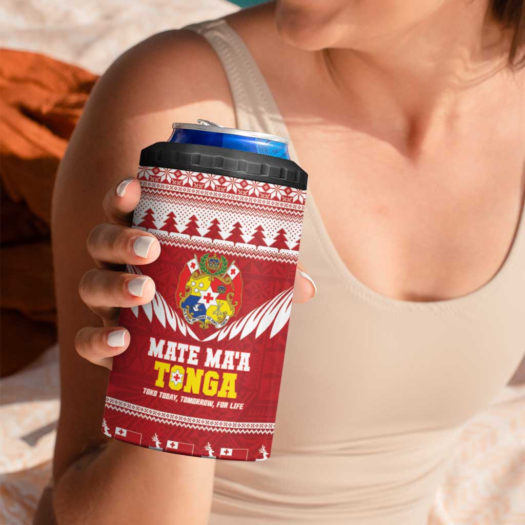 Personalised Tonga Rugby Christmas 4 in 1 Can Cooler Tumbler Mate Maa Tonga Ngatu Pattern - Polynesian Pride
