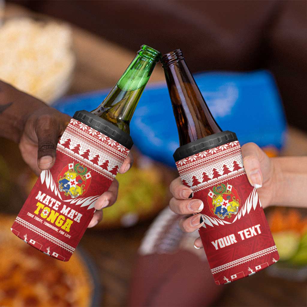Personalised Tonga Rugby Christmas 4 in 1 Can Cooler Tumbler Mate Maa Tonga Ngatu Pattern - Polynesian Pride