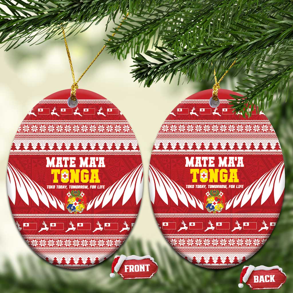 Tonga Rugby Christmas Ceramic Ornament Mate Maa Tonga Ngatu Pattern - Polynesian Pride