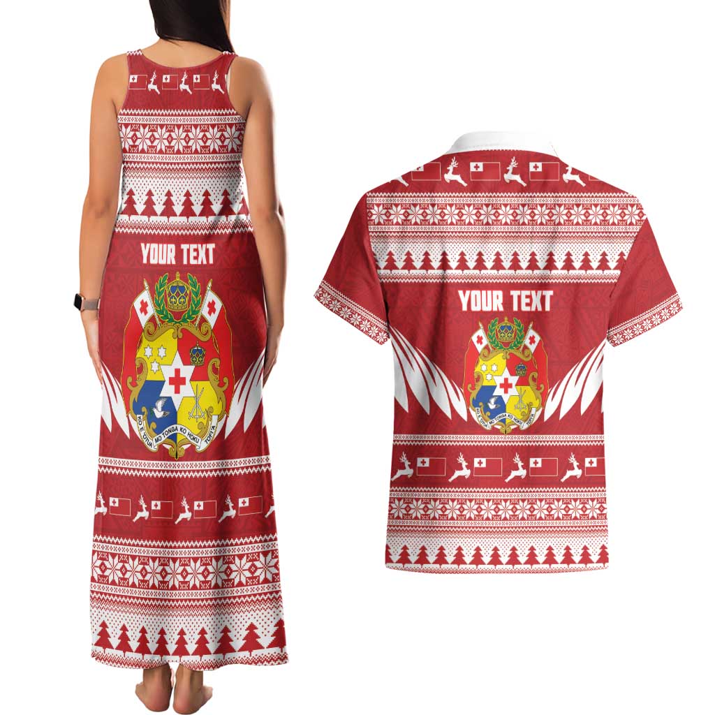 Personalised Tonga Rugby Christmas Couples Matching Tank Maxi Dress and Hawaiian Shirt Mate Maa Tonga Ngatu Pattern - Polynesian Pride