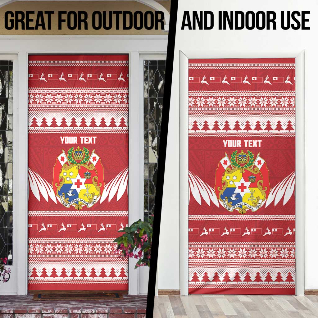 Personalised Tonga Rugby Christmas Door Cover Mate Maa Tonga Ngatu Pattern - Polynesian Pride